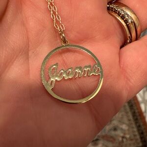 Vintage Gold Plated Joanne Name Circle Pendant Necklace